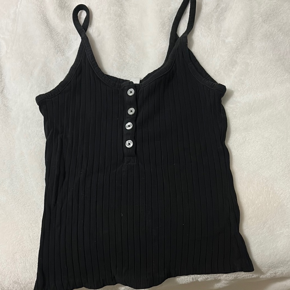 Black Ribbed Button-Up Women's Top